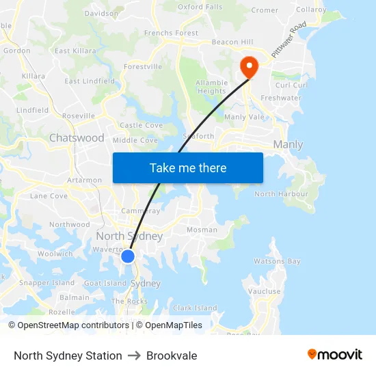 North Sydney Station to Brookvale map