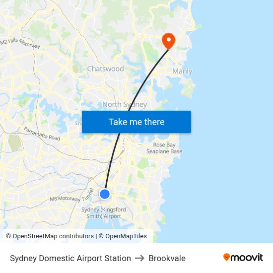 Sydney Domestic Airport Station to Brookvale map