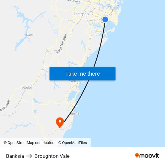 Banksia to Broughton Vale map