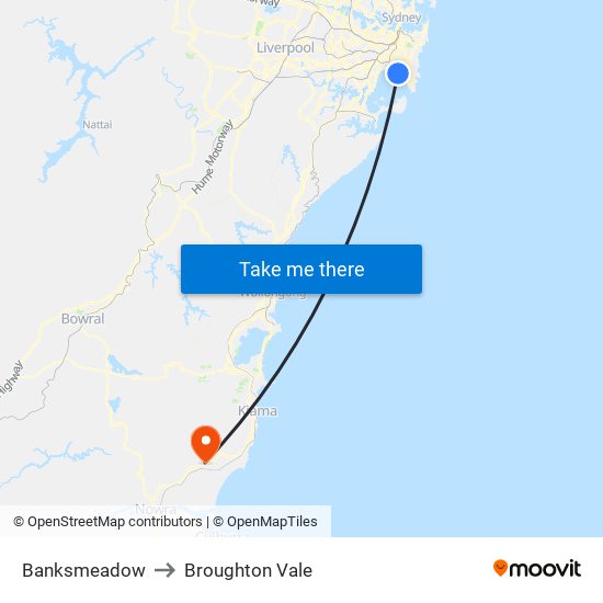 Banksmeadow to Broughton Vale map