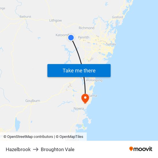 Hazelbrook to Broughton Vale map