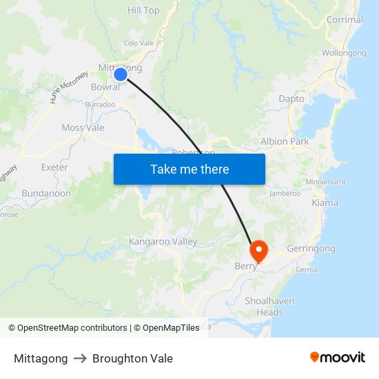 Mittagong to Broughton Vale map