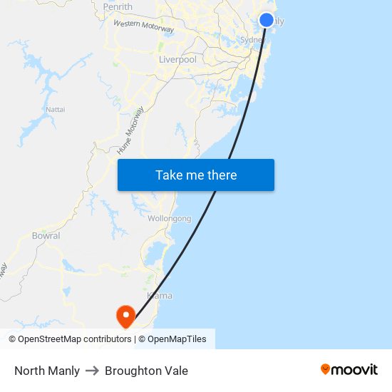 North Manly to Broughton Vale map