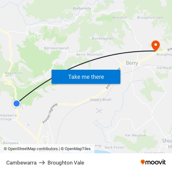 Cambewarra to Broughton Vale map