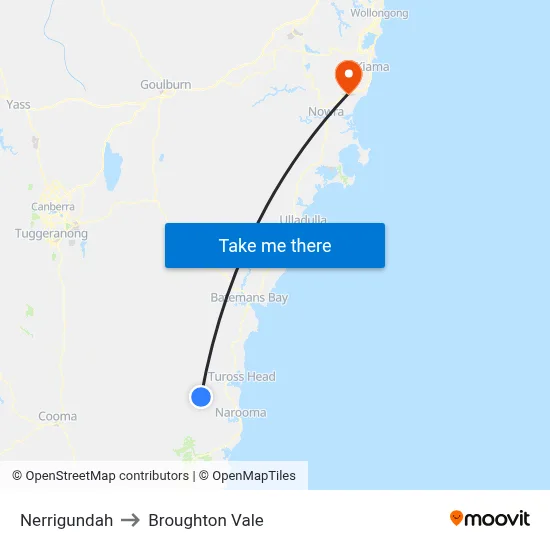 Nerrigundah to Broughton Vale map