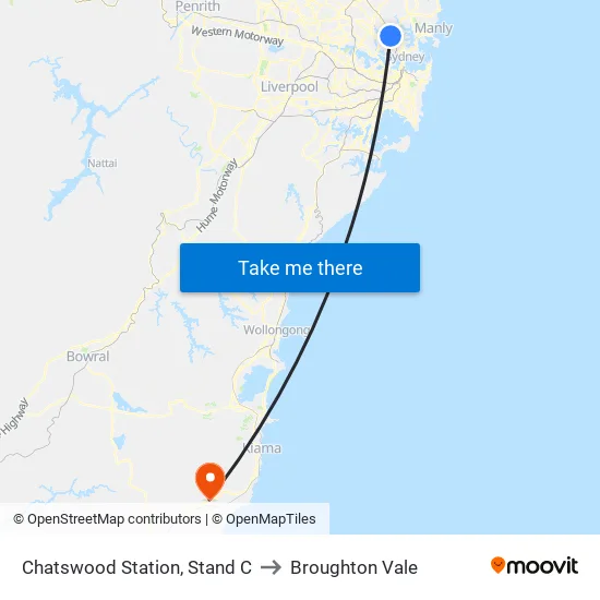 Chatswood Station, Stand C to Broughton Vale map