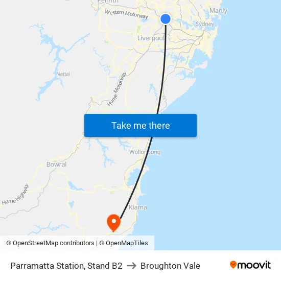 Parramatta Station, Stand B2 to Broughton Vale map