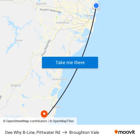 Dee Why B-Line, Pittwater Rd to Broughton Vale map