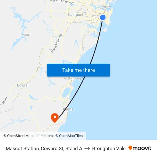 Mascot Station, Coward St, Stand A to Broughton Vale map