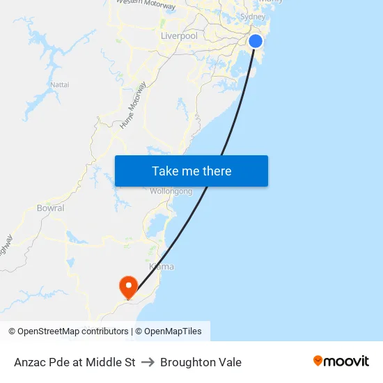Anzac Pde at Middle St to Broughton Vale map