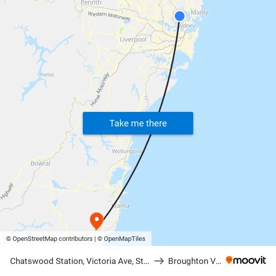 Chatswood Station, Victoria Ave, Stand E to Broughton Vale map