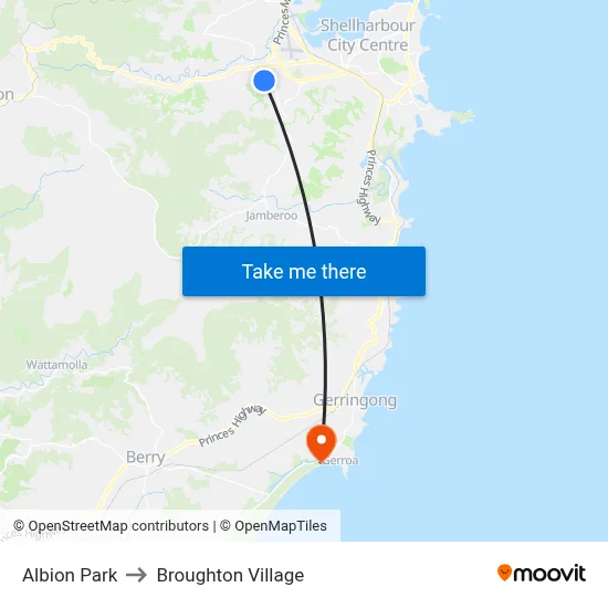 Albion Park to Broughton Village map