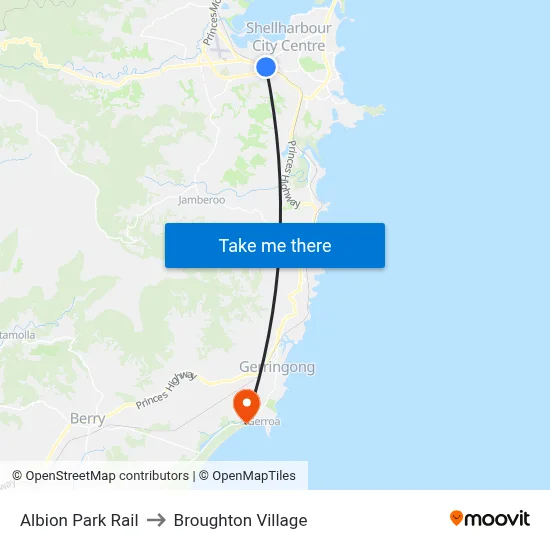 Albion Park Rail to Broughton Village map