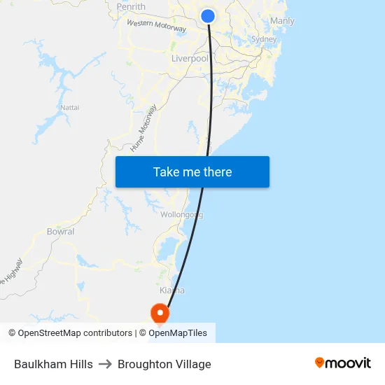 Baulkham Hills to Broughton Village map