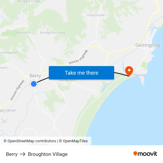Berry to Broughton Village map