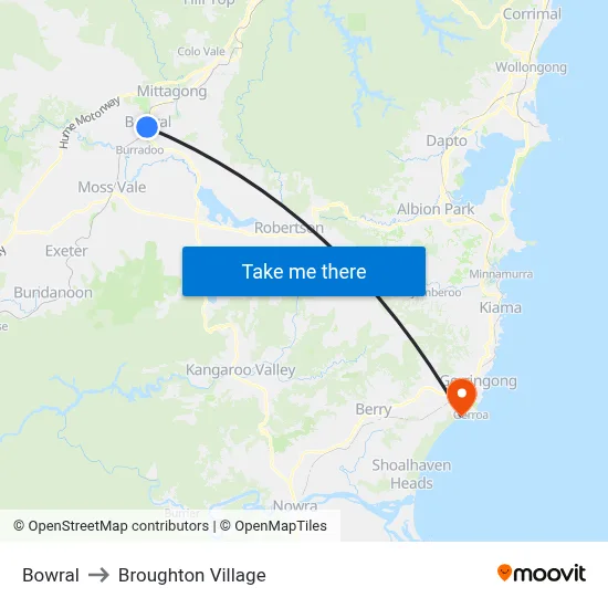 Bowral to Broughton Village map