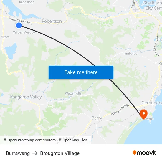 Burrawang to Broughton Village map