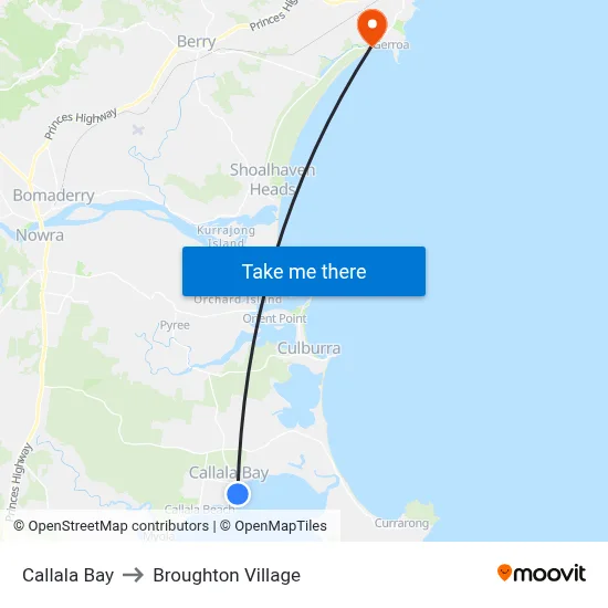 Callala Bay to Broughton Village map