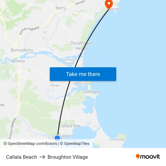 Callala Beach to Broughton Village map
