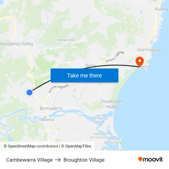 Cambewarra Village to Broughton Village map