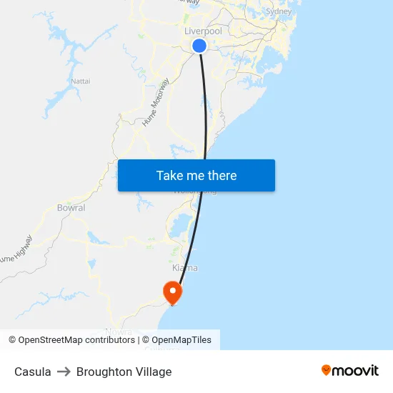 Casula to Broughton Village map