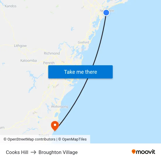 Cooks Hill to Broughton Village map