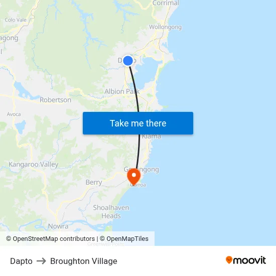 Dapto to Broughton Village map