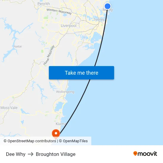 Dee Why to Broughton Village map