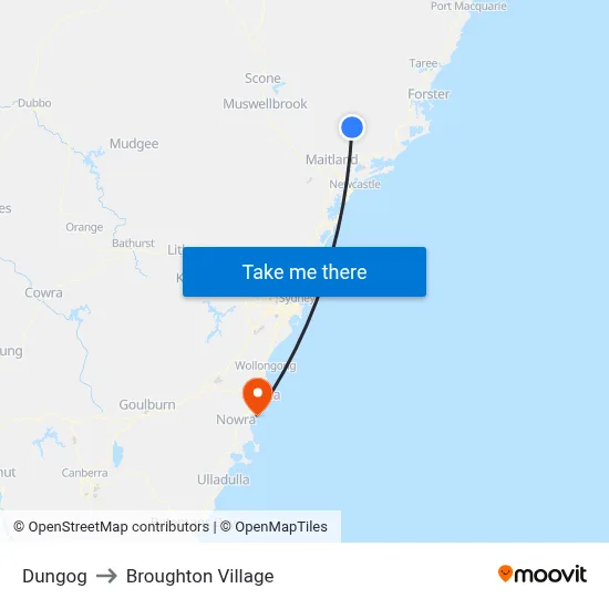 Dungog to Broughton Village map