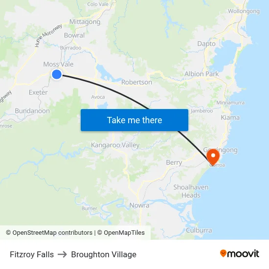 Fitzroy Falls to Broughton Village map