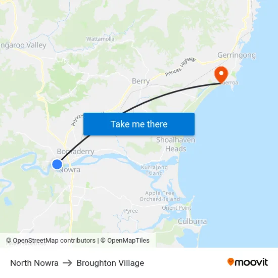 North Nowra to Broughton Village map
