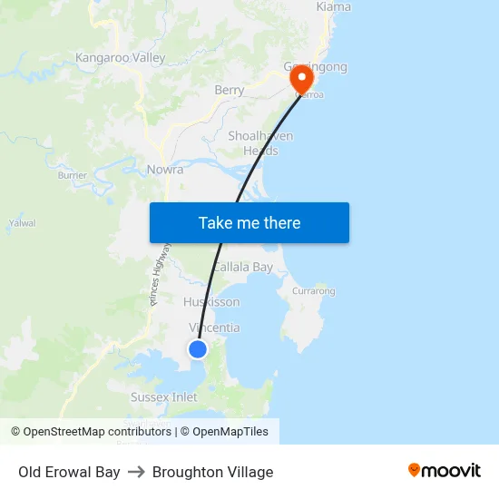 Old Erowal Bay to Broughton Village map