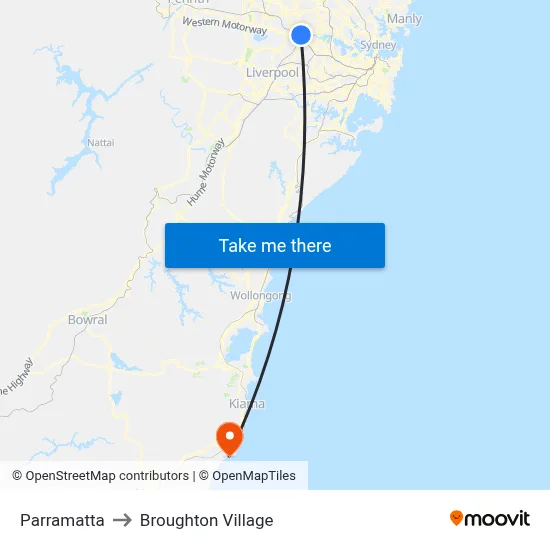Parramatta to Broughton Village map