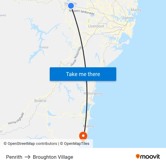 Penrith to Broughton Village map