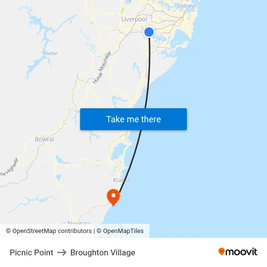 Picnic Point to Broughton Village map