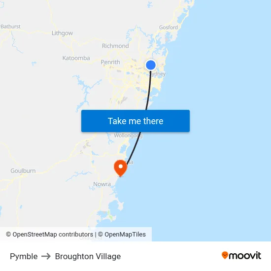 Pymble to Broughton Village map