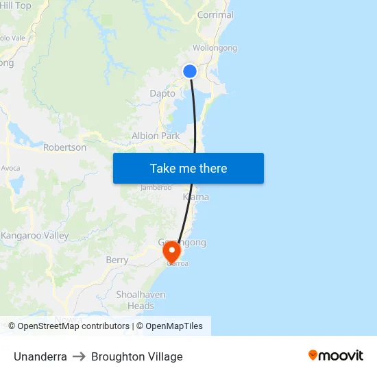 Unanderra to Broughton Village map