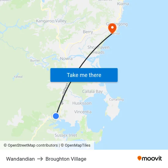 Wandandian to Broughton Village map