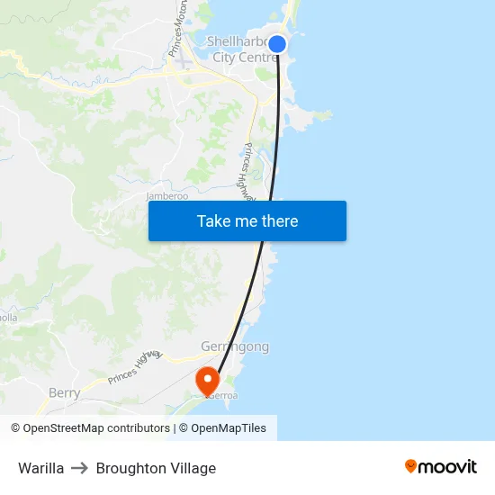 Warilla to Broughton Village map