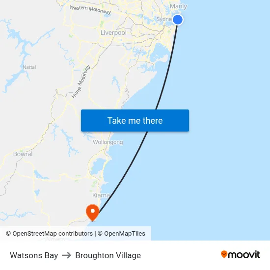 Watsons Bay to Broughton Village map