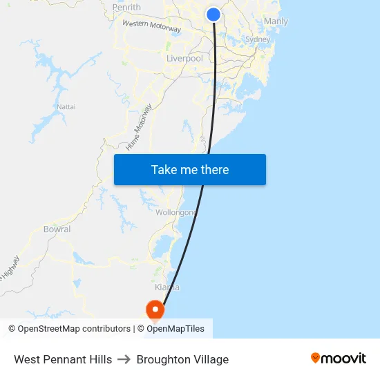 West Pennant Hills to Broughton Village map