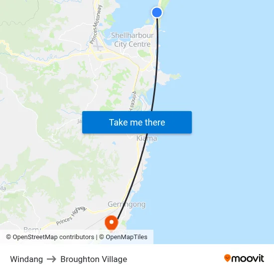 Windang to Broughton Village map