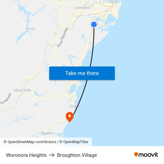 Woronora Heights to Broughton Village map