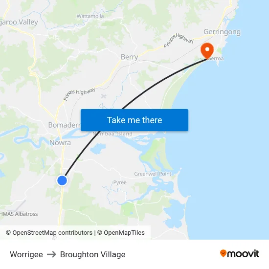 Worrigee to Broughton Village map