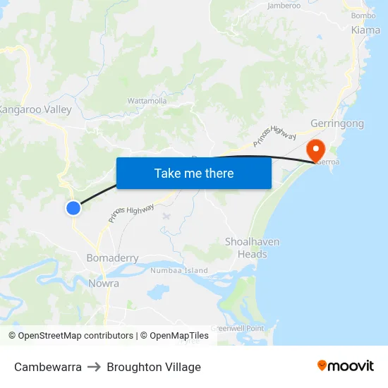 Cambewarra to Broughton Village map