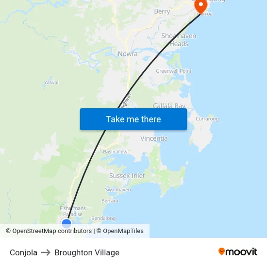 Conjola to Broughton Village map