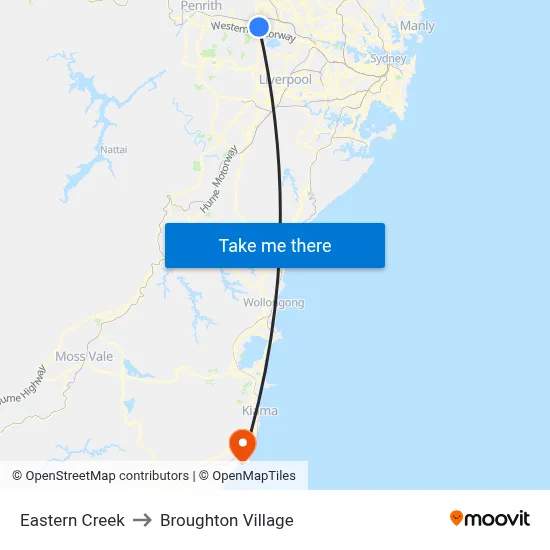Eastern Creek to Broughton Village map