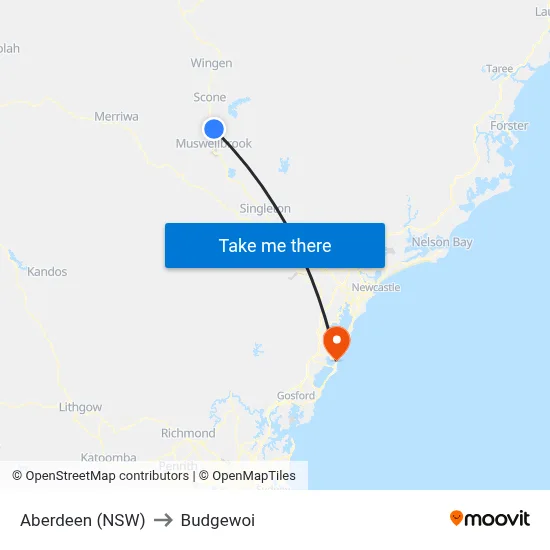 Aberdeen (NSW) to Budgewoi map