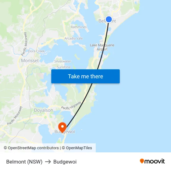 Belmont (NSW) to Budgewoi map