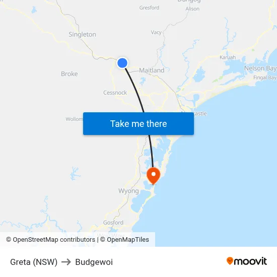 Greta (NSW) to Budgewoi map